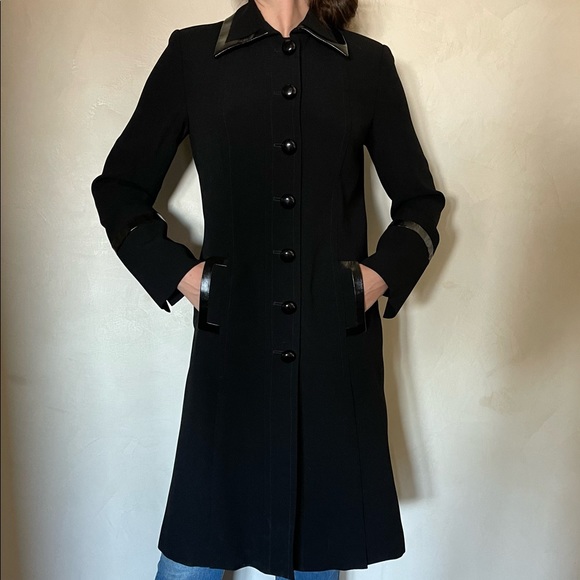 COPY - Elegant light weight duster. Tailored with faux leather trim.